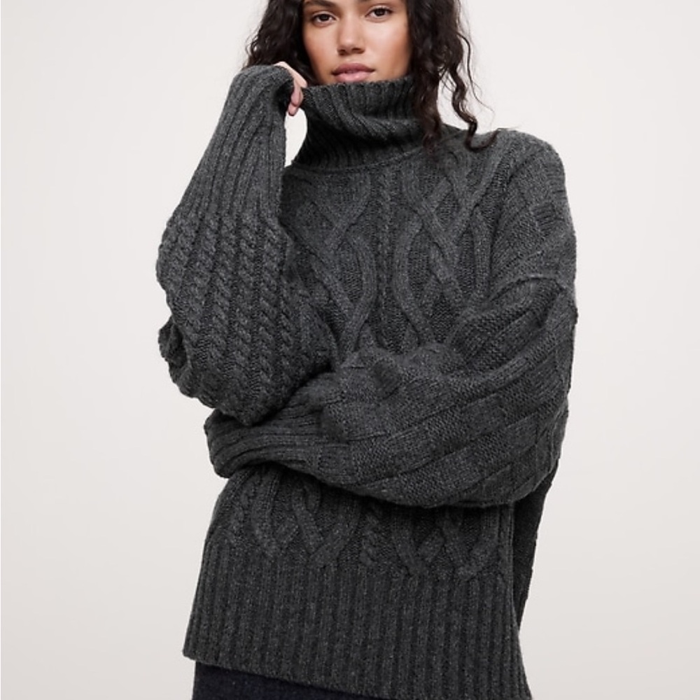 banana republic italian merino blend mixed stitch turtleneck sweater